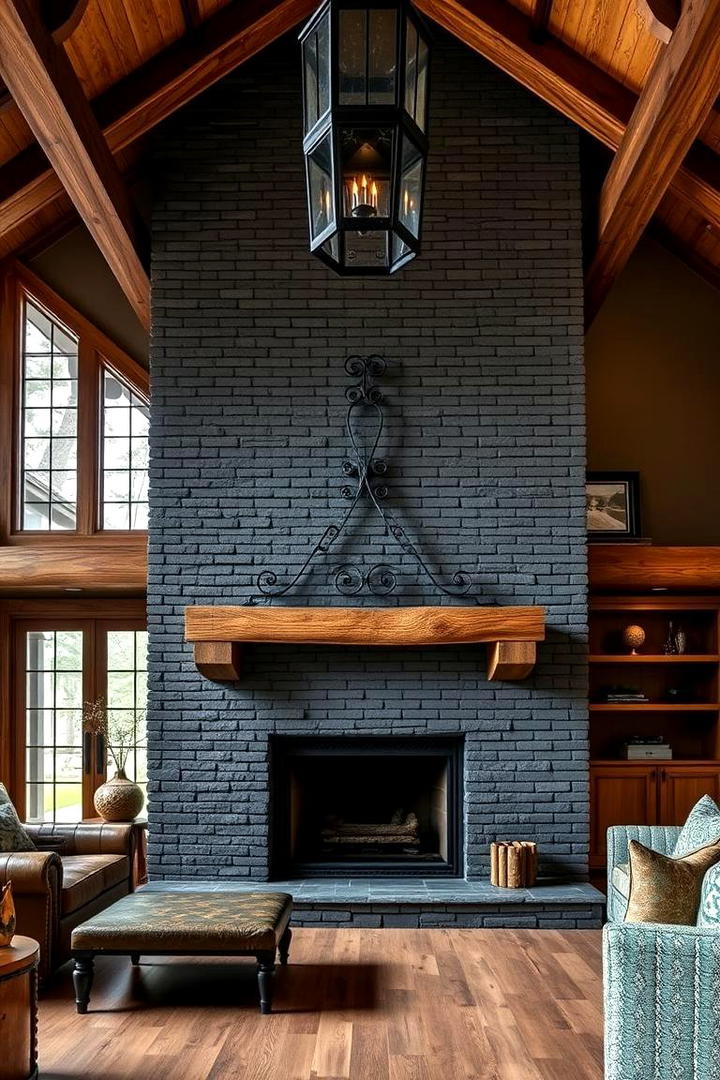 Elegant Stone and Brick Fireplace - 30 Black Brick Fireplace Ideas