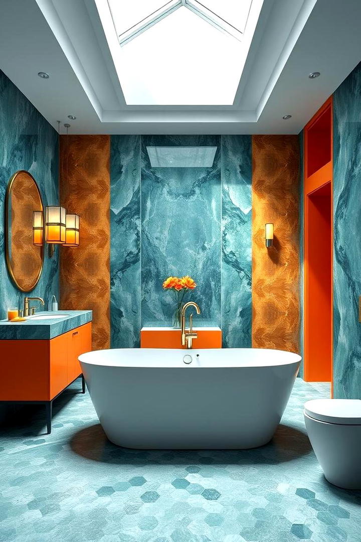 Elegant Teal Bathroom with Orange Detailing - 30 Teal and Orange Color Scheme for Your Rooms