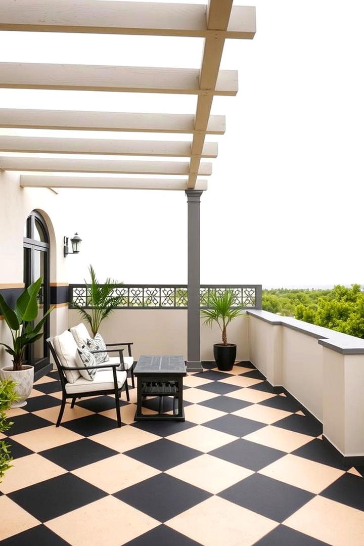 Elegant Two Tone - 30 Painted Concrete Patio Ideas