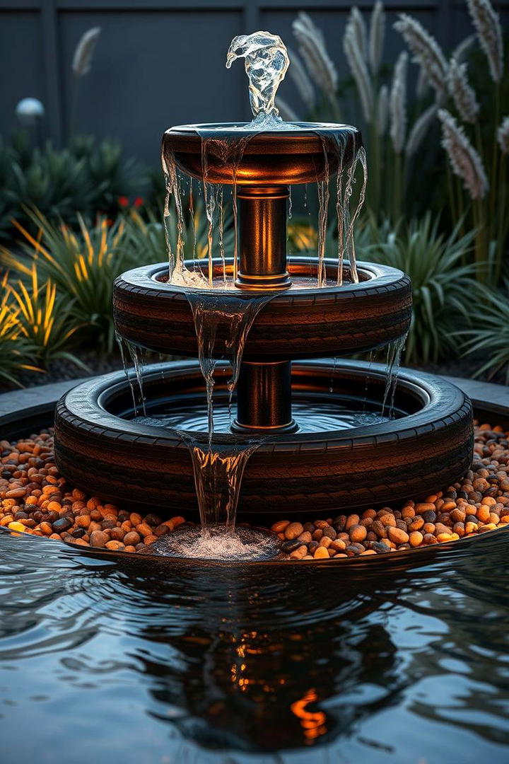 Elegant Tyre Fountains - 21 Recycled Tyre Garden Art Ideas