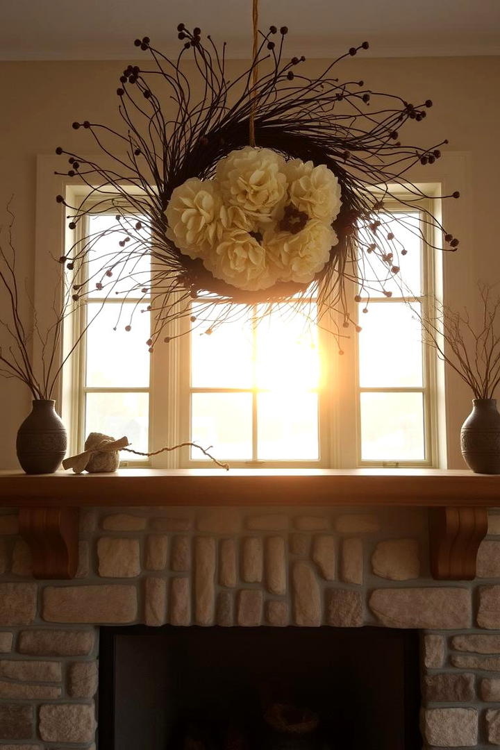 Elegant Wreath - 30 Fall Mantel Decor Ideas