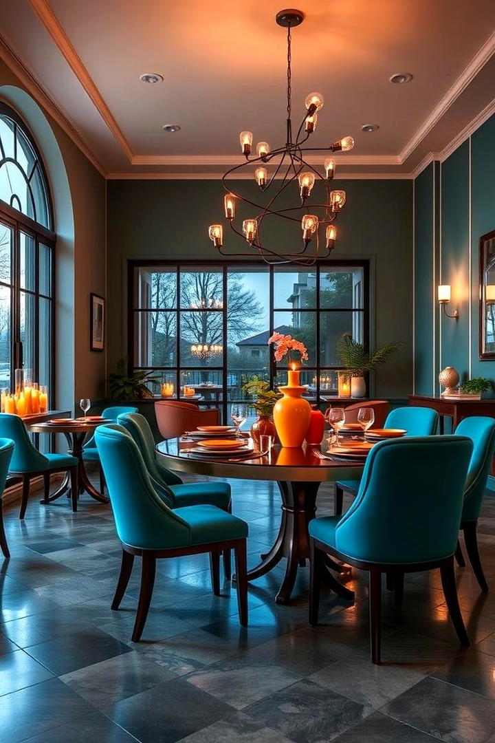 Energetic Teal and Orange Dining Space - 30 Teal and Orange Color Scheme for Your Rooms