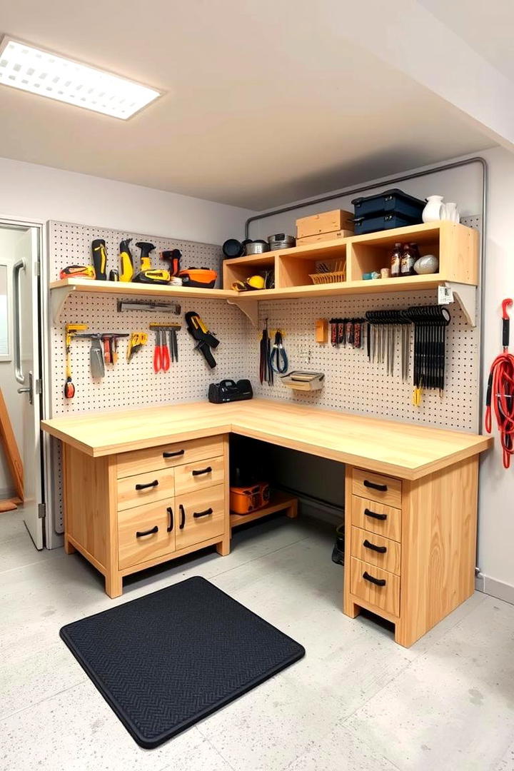 Ergonomic Workbench with Built In Tool Organizer - 30 Garage Workbench Ideas