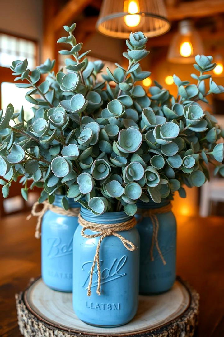 Eucalyptus and Rustic Mason Jars - 30 Eucalyptus Wedding Centerpieces