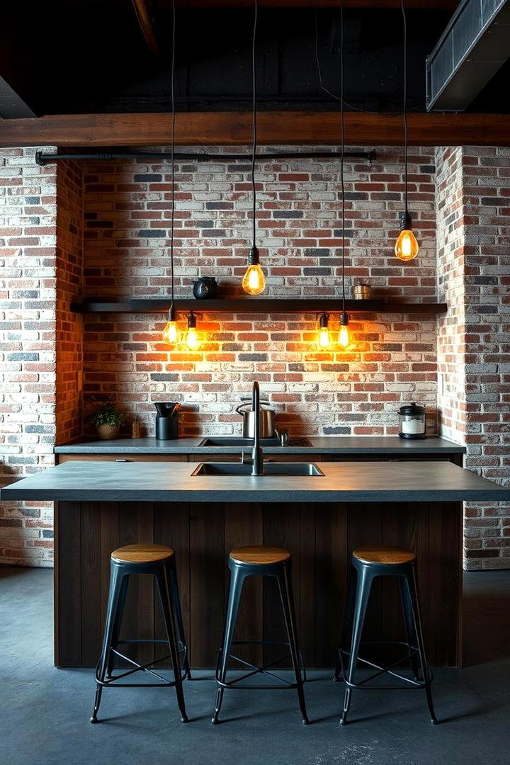 Exposed Brick Accents - 21 Kitchen Peninsula Ideas