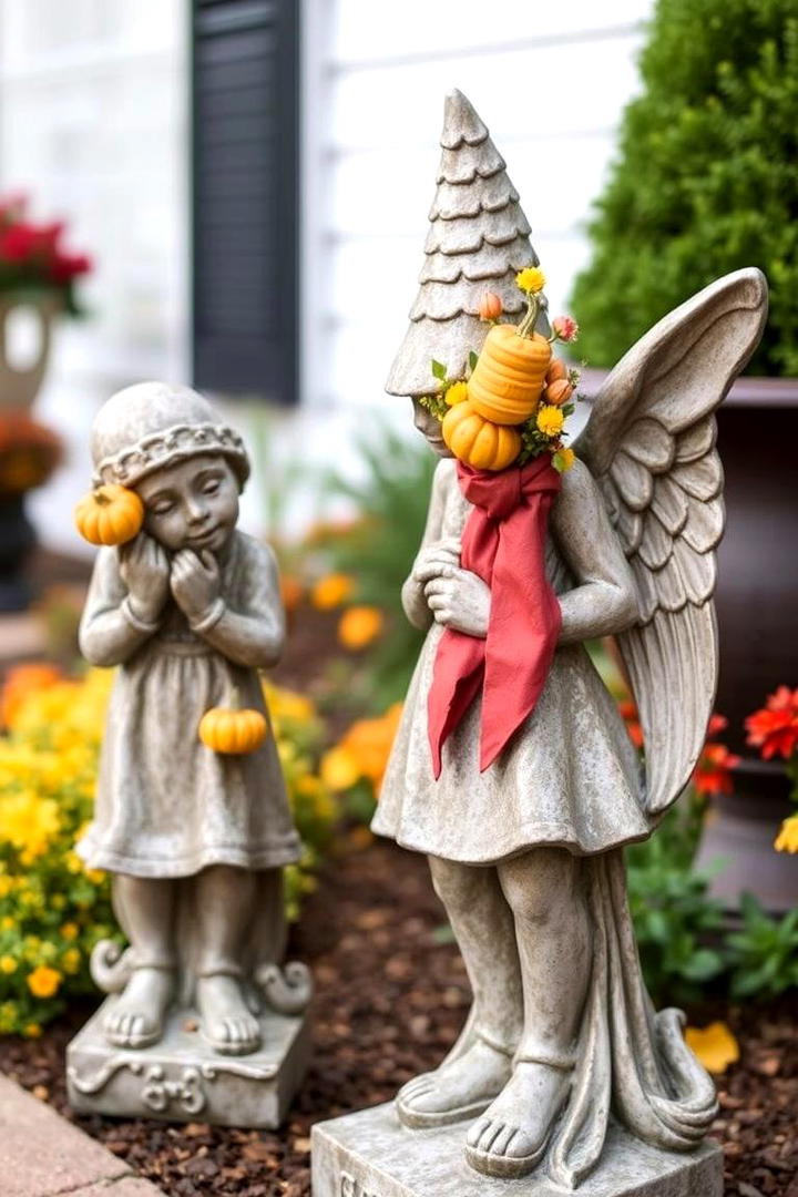 Fall Accented Garden Statues - 21 fall outdoor decorating ideas