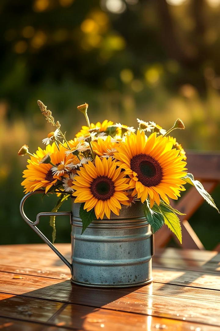 Farm to Table Style Arrangement in a Watering Can - 30 Rustic Wedding Centerpieces