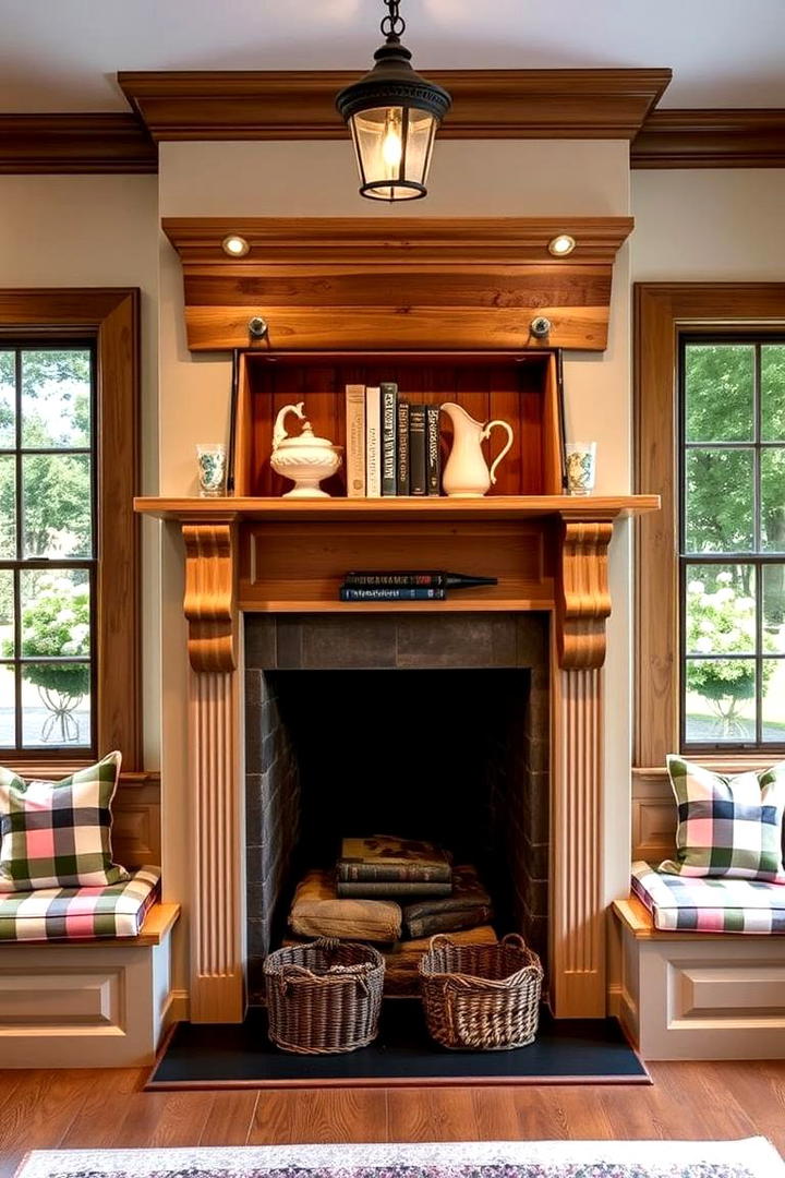 Farmhouse Mantel with Storage - 30 Farmhouse Fireplace Ideas