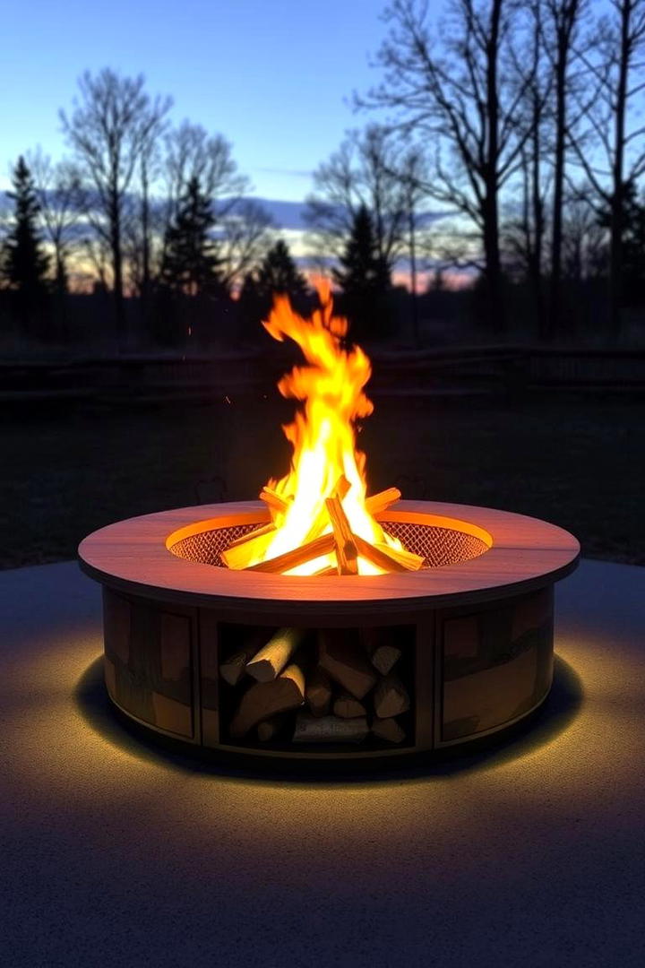 Fire Pit with Built In Storage Solutions - 30 Rustic Fire Pit Ideas