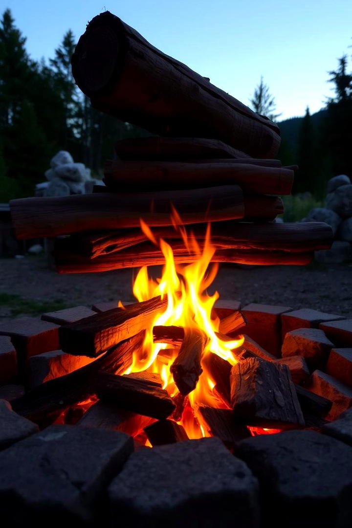 Fire Pit with Log and Stone Stack Design - 30 Rustic Fire Pit Ideas