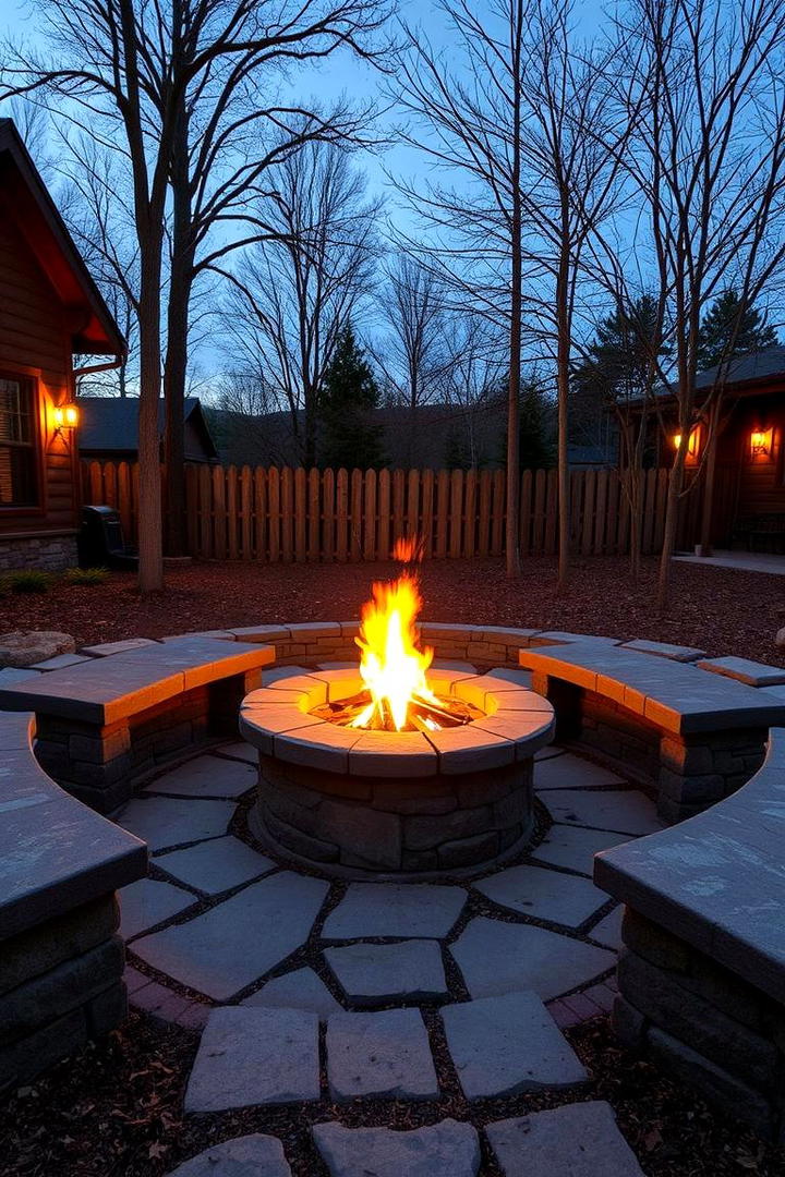 Fire Pit with Stone Bench Integration - 30 Rustic Fire Pit Ideas