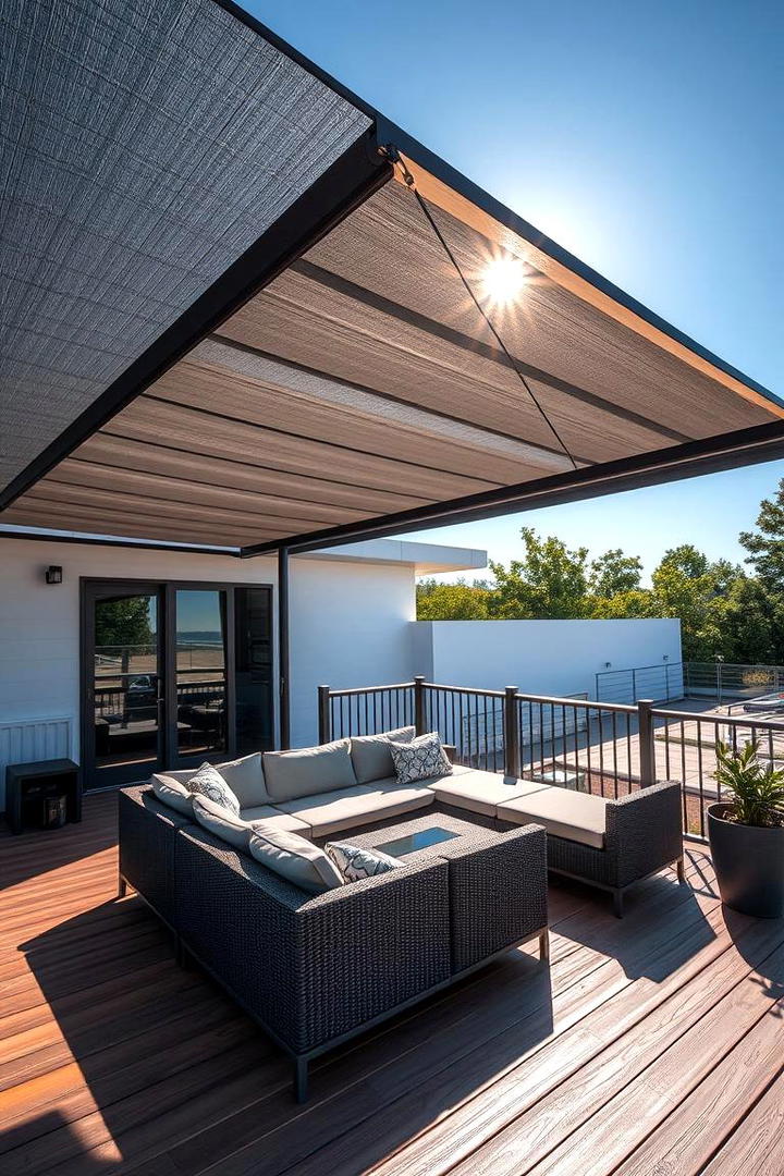 Floating Deck with Retractable Awning - 30 Floating Deck Ideas