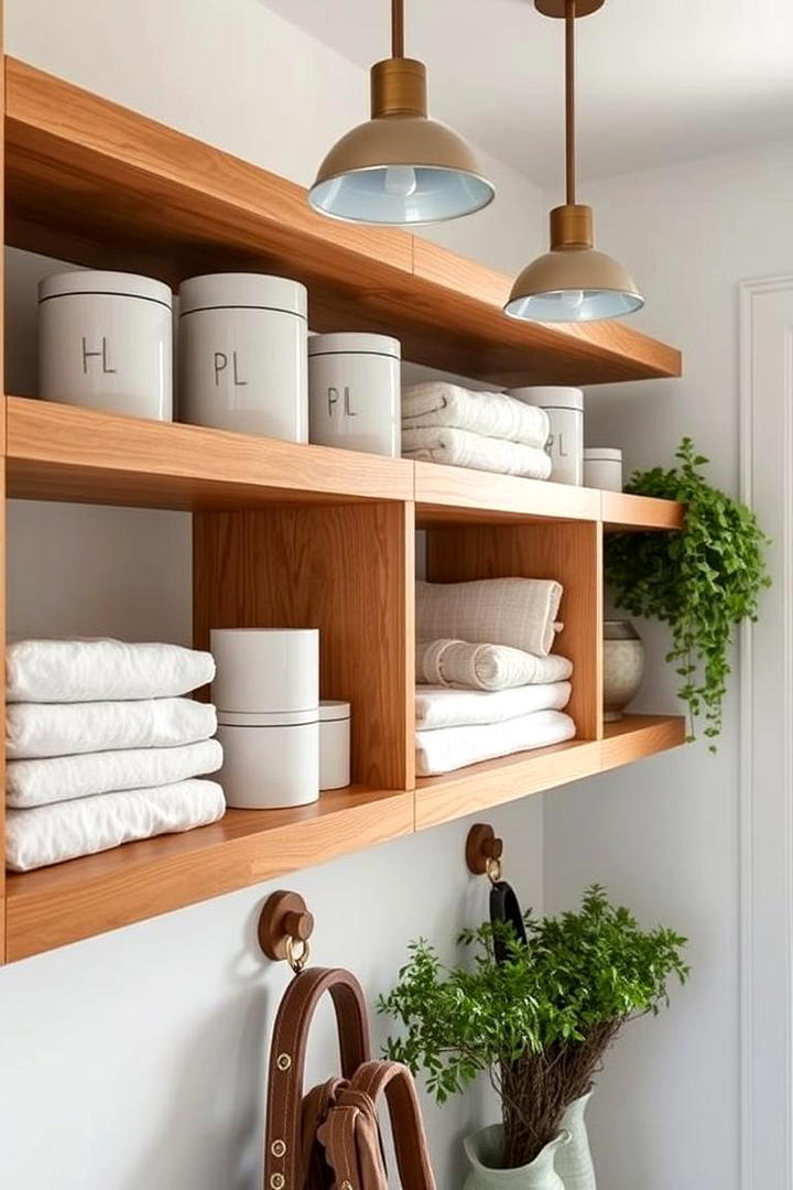 Floating Shelves Display - 30 Mudroom Laundry Room Ideas