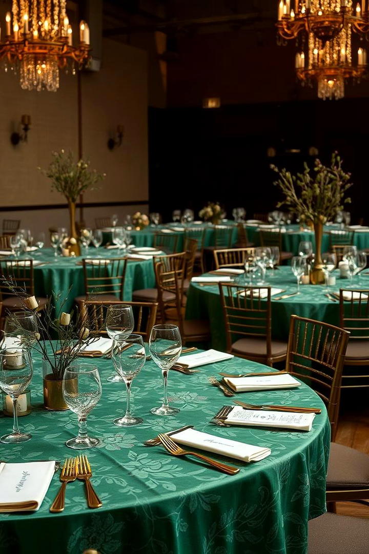 Floral Emerald Table Linens - 30 Emerald Green Wedding Ideas