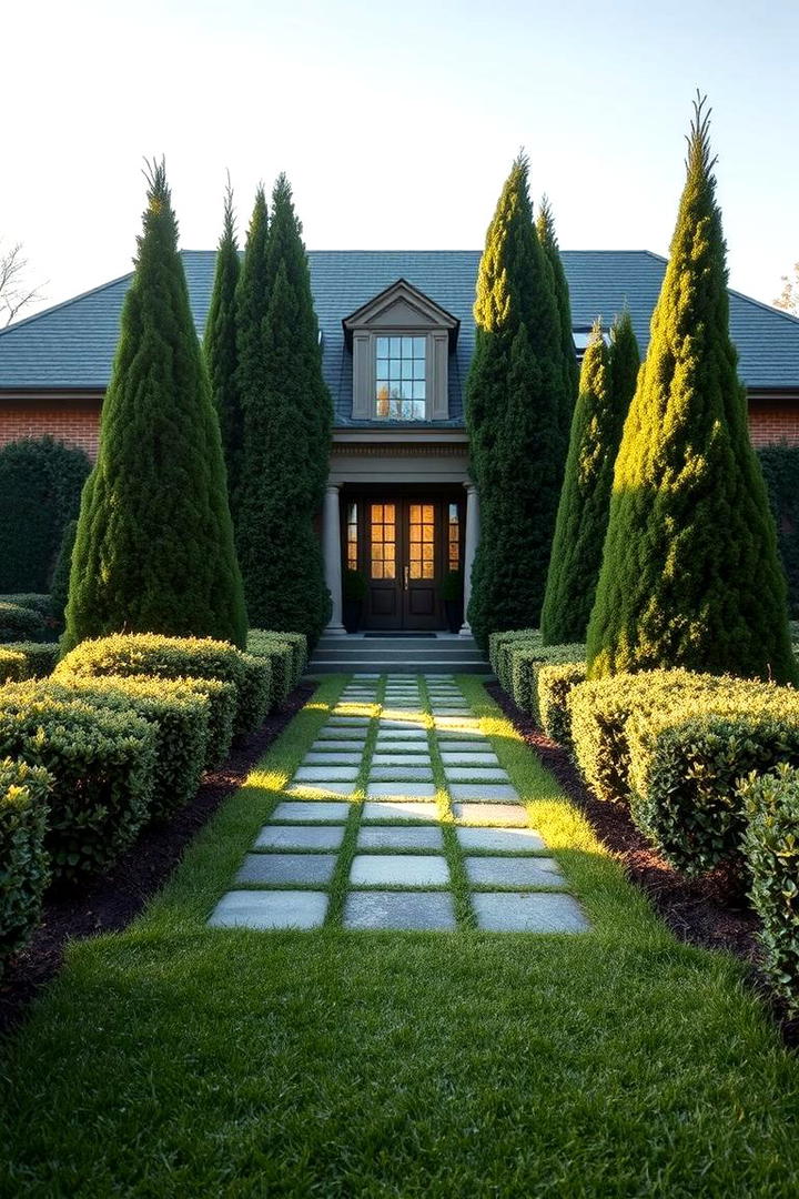 Formal Evergreen Alignment - 30 Front Yard Evergreen Landscaping Ideas