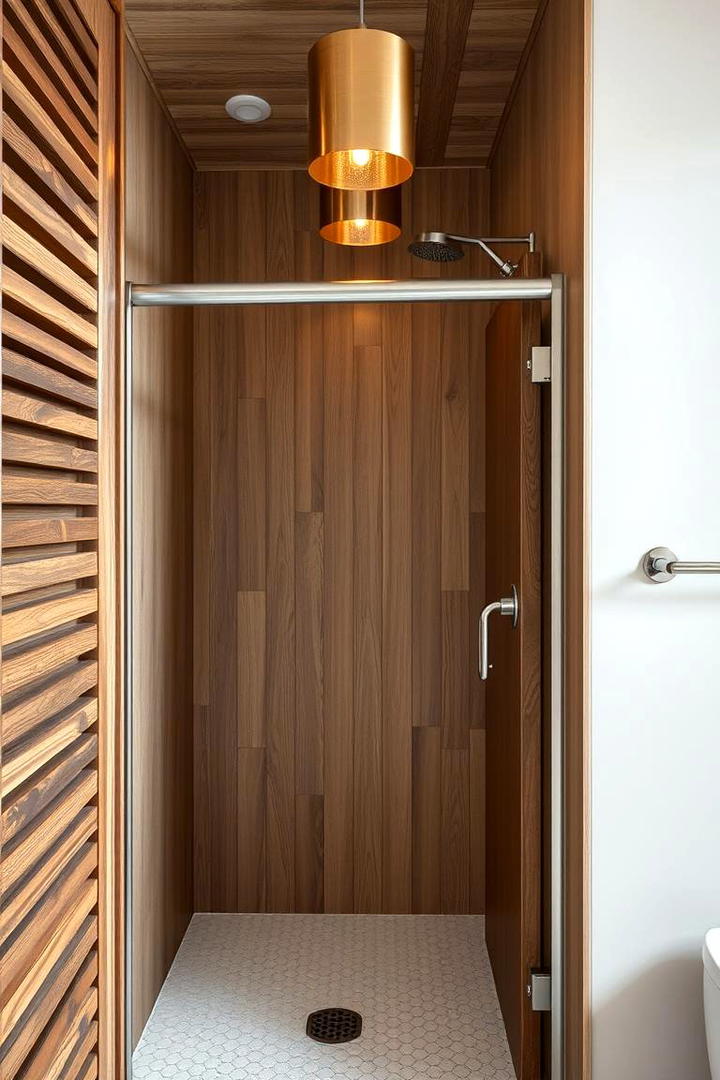 Framed Shower with Wooden Slats - 30 Half-wall Shower Ideas