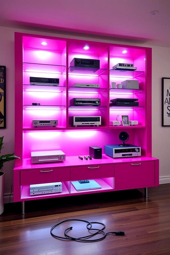 Fuchsia Console Entertainment Center - 30 Pink Gaming Setup Ideas