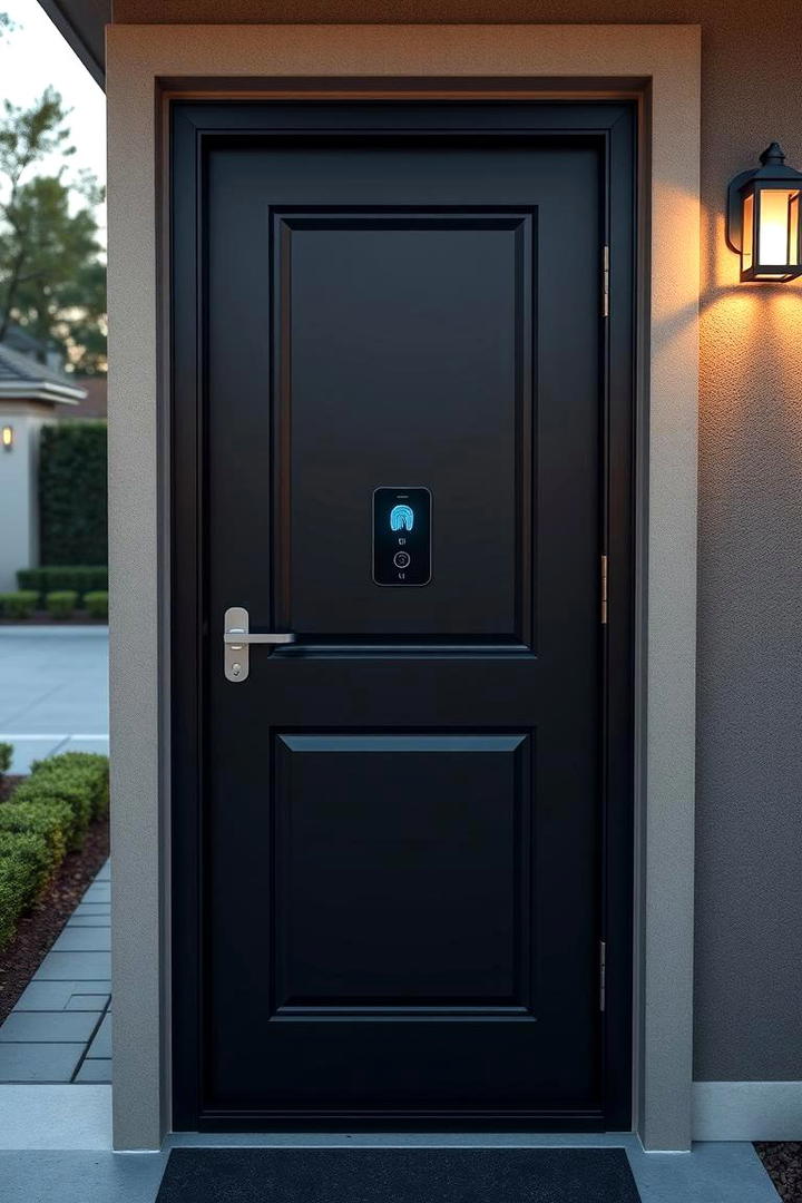 Functional Black with Smart Security Features - 21 Black Front Door Ideas