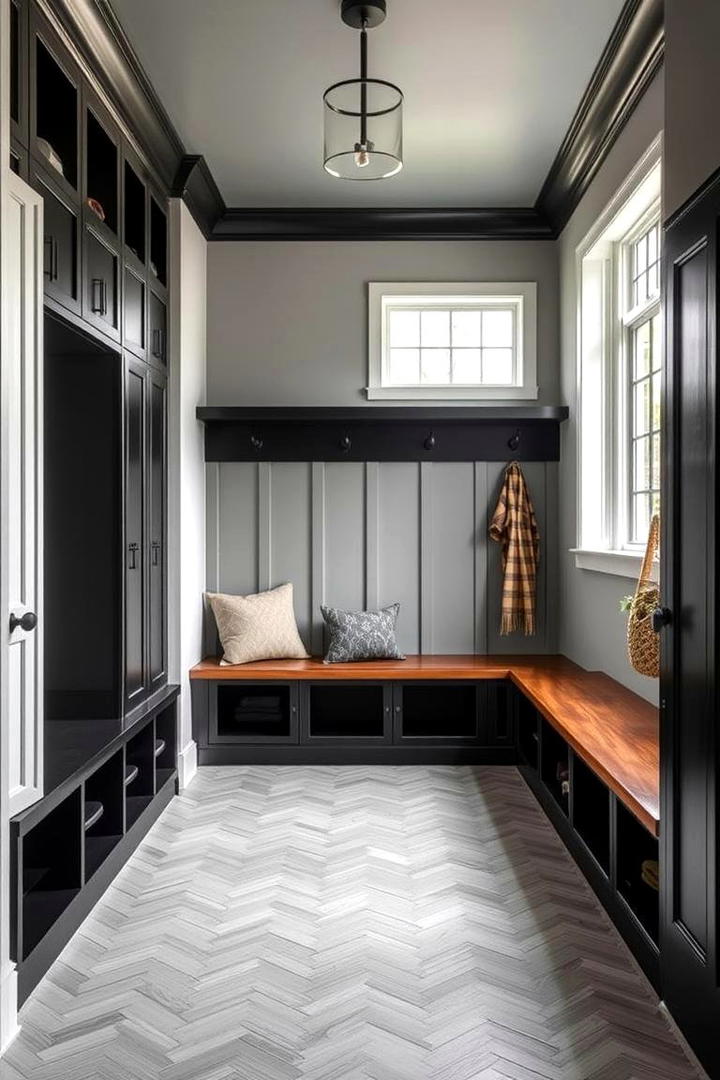 Functional Mudroom Concept - 30 Grey House With Black Trim