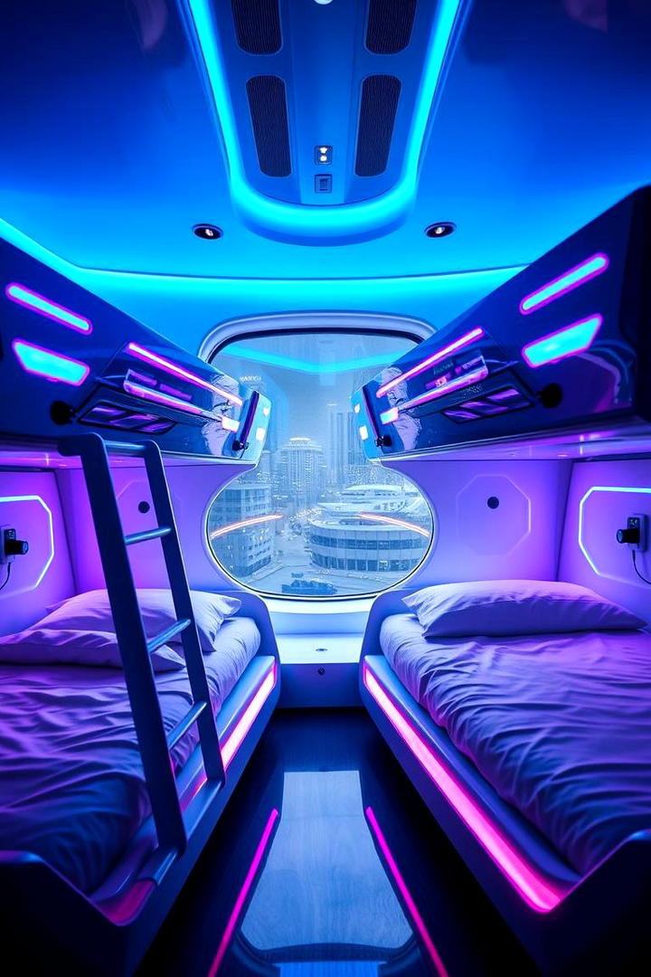 Futuristic Bunk Room with LED Lighting - 30 bunk room ideas