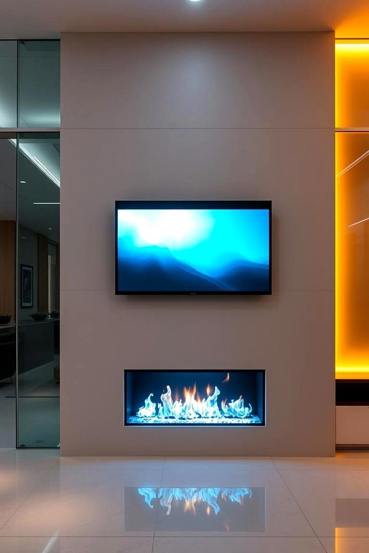 Futuristic Electric Fireplace with Suspended TV - 30 Electric Fireplace Ideas With Tv Above