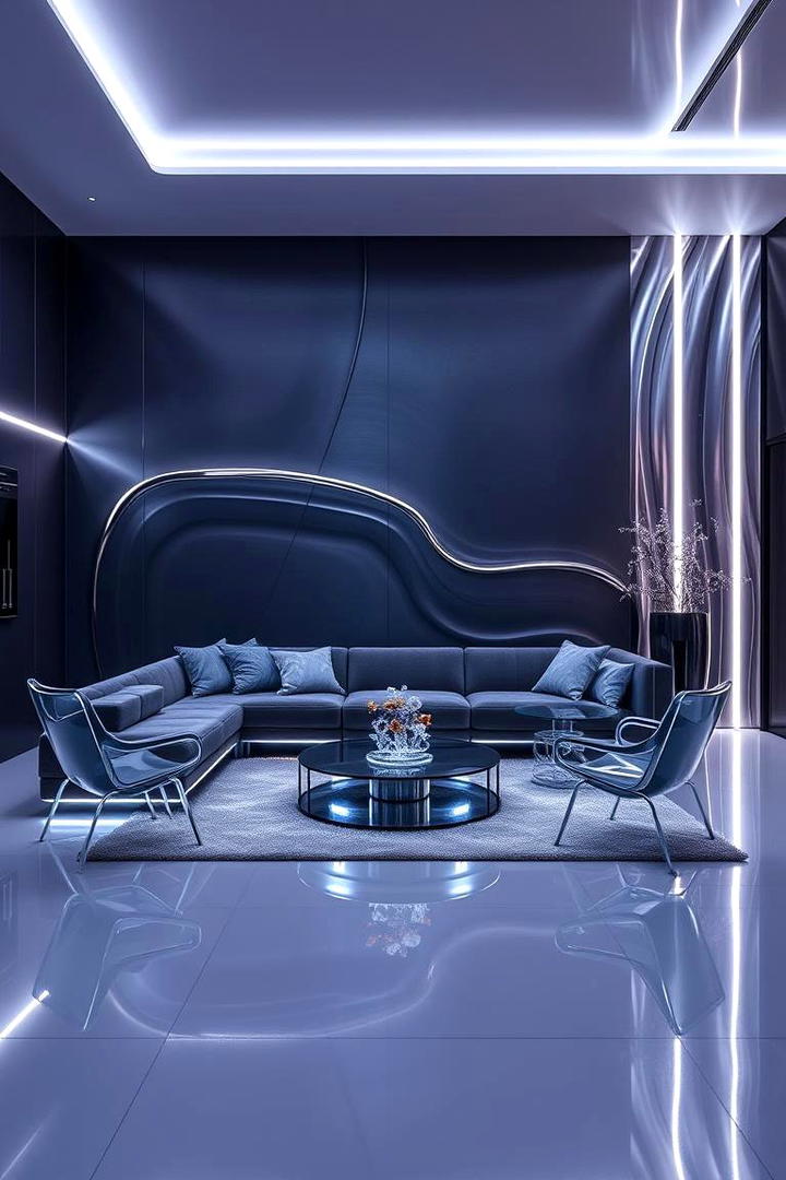 Futuristic Metallic Touch - 21 dark grey couch living room ideas