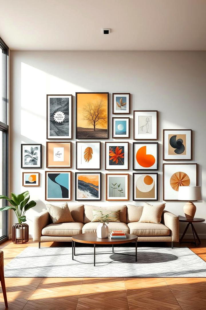 Gallery Wall with Art Prints - 30 living room wall decor ideas