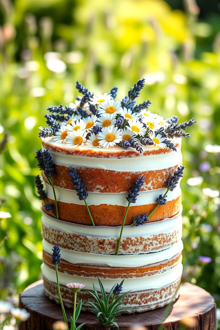 Garden Inspired Naked Cake - 21 Naked and Semi-naked Wedding Cake Ideas