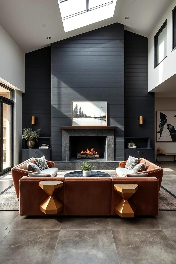 Geometric Accent - 21 Black Shiplap Fireplace Ideas