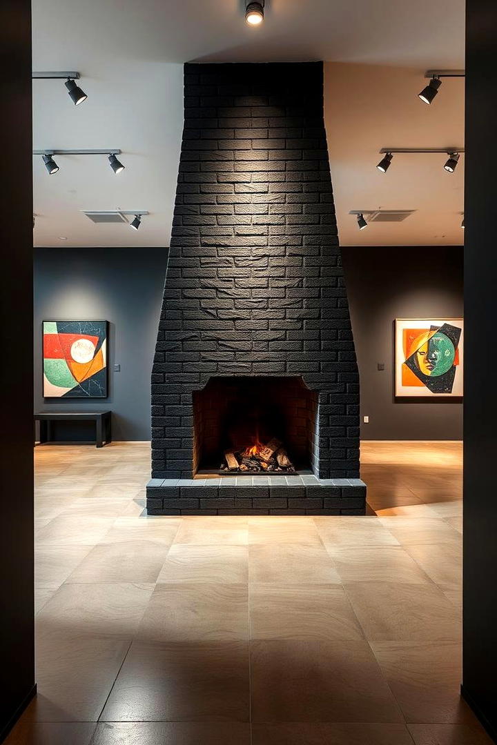 Geometric Pattern Black Brick Fireplace - 30 Black Brick Fireplace Ideas