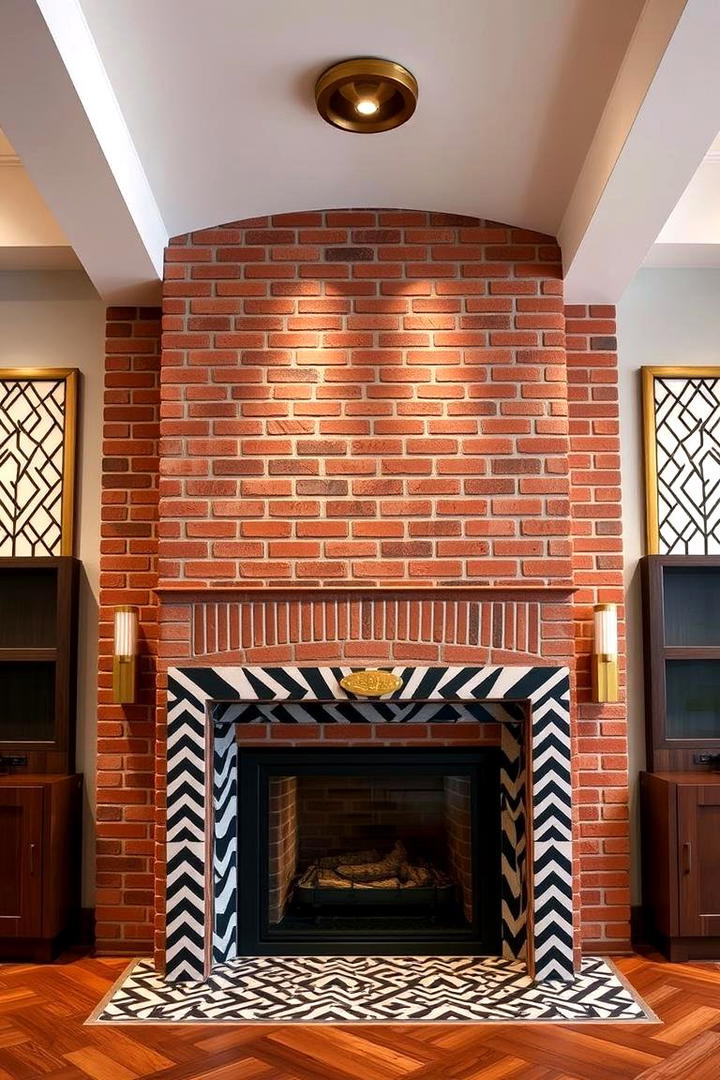 Geometric Pattern Fusion - 21 Painted Brick Fireplace Ideas