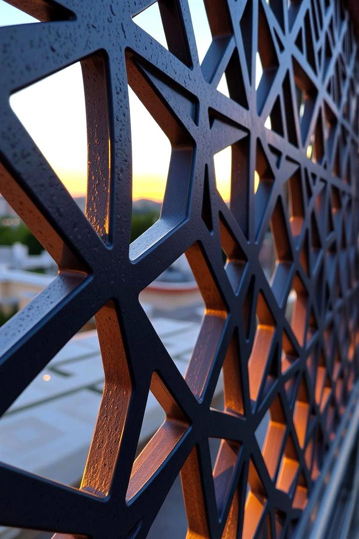 Geometric Pattern Innovation - 30 Metal Deck Railing Ideas