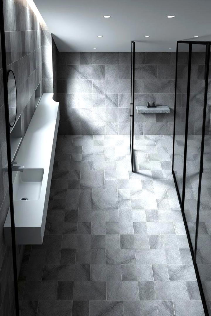 Geometric Patterns Galore - 21 Grey Tile Bathroom Ideas