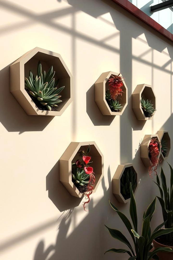 Geometric Planter Arrangement - 30 Indoor Plant Wall Ideas