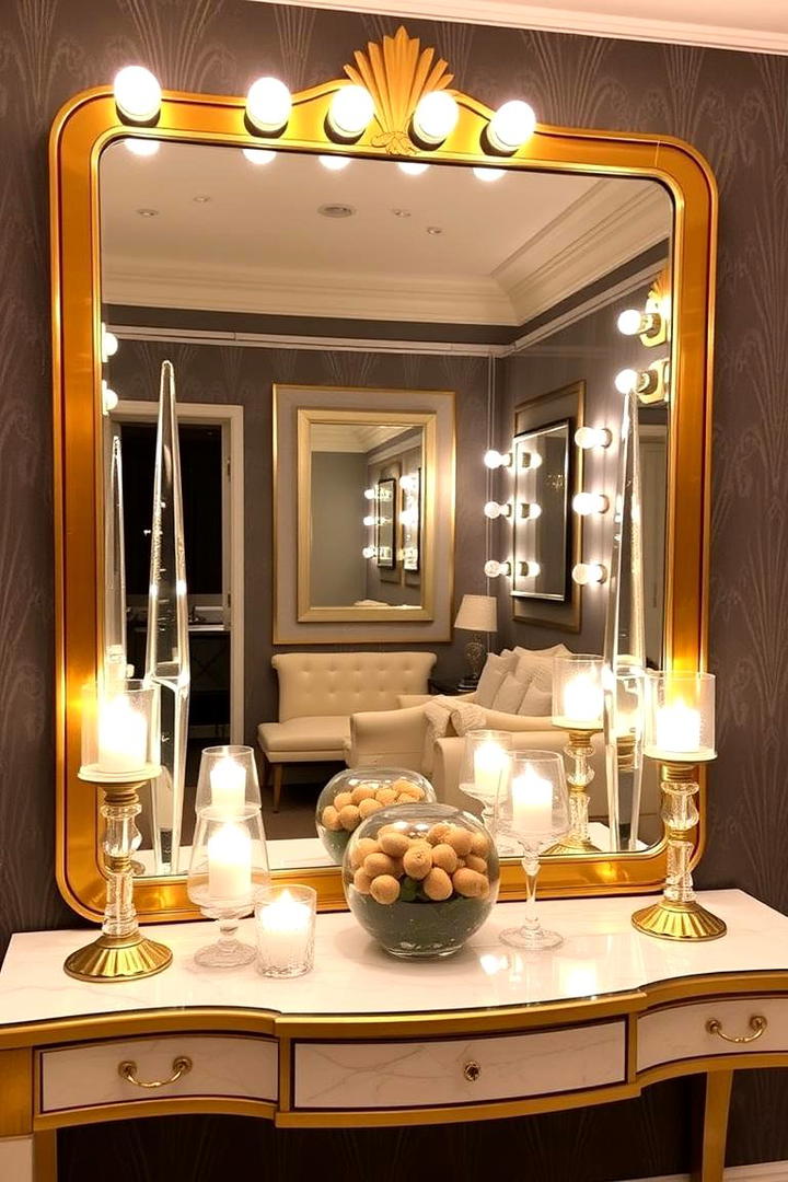 Glamorous Mirror Display - 30 Console Table Decor Ideas