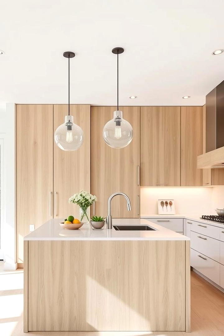 Glass Pendant Sleekness - 30 Kitchen Island Lighting Ideas