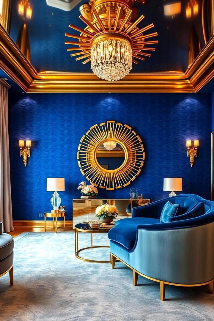 Glistening Gold Fixtures in Blue Spaces - 30 Blue and Gold Living Room Ideas