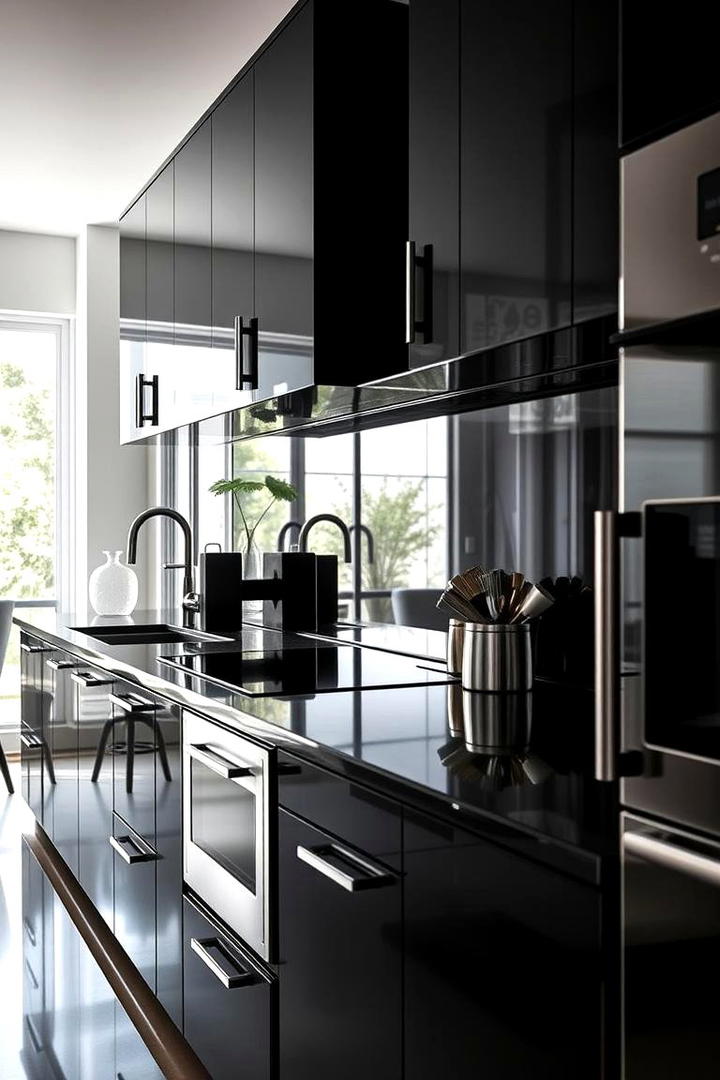 Glossy Black Elegance Cabinets - 30 Black Kitchen Cabinet Ideas