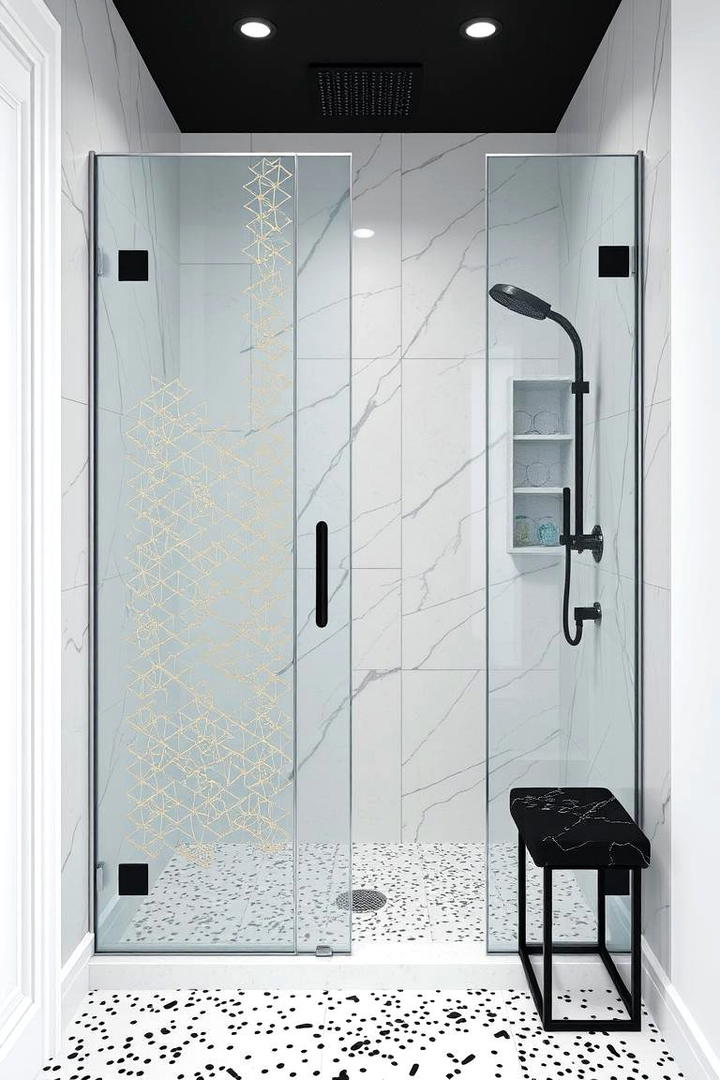 Gold Detailing on Glass Enclosures - 30 Gold Bathroom Ideas