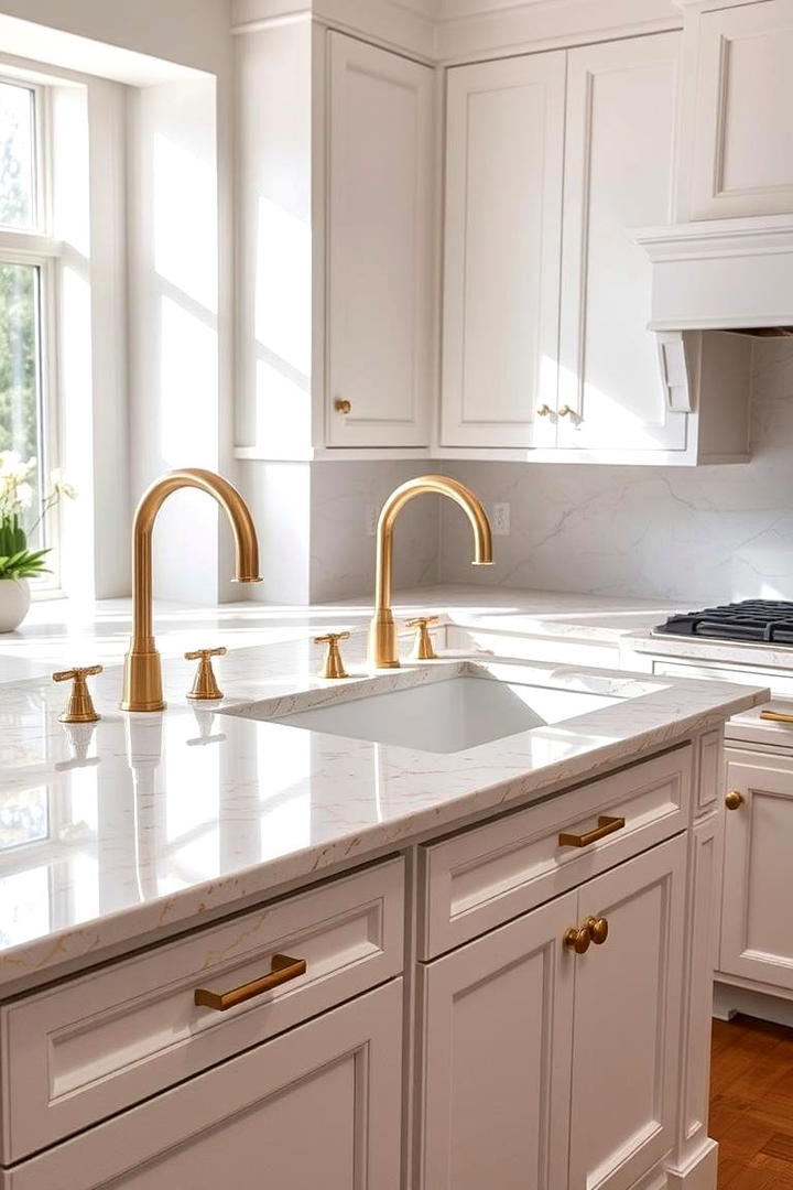 Granite Countertops Enhanced by Gold Touches - 21 White and Gold Kitchen Ideas