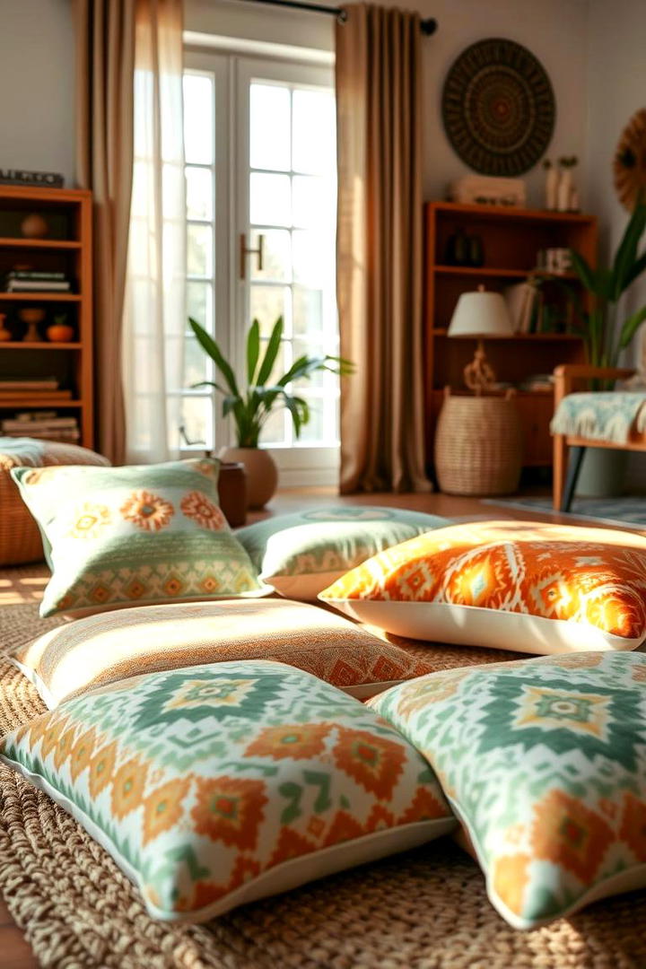 Green and Orange Patterned Floor Cushions - 30 Green and Orange Living Room Ideas