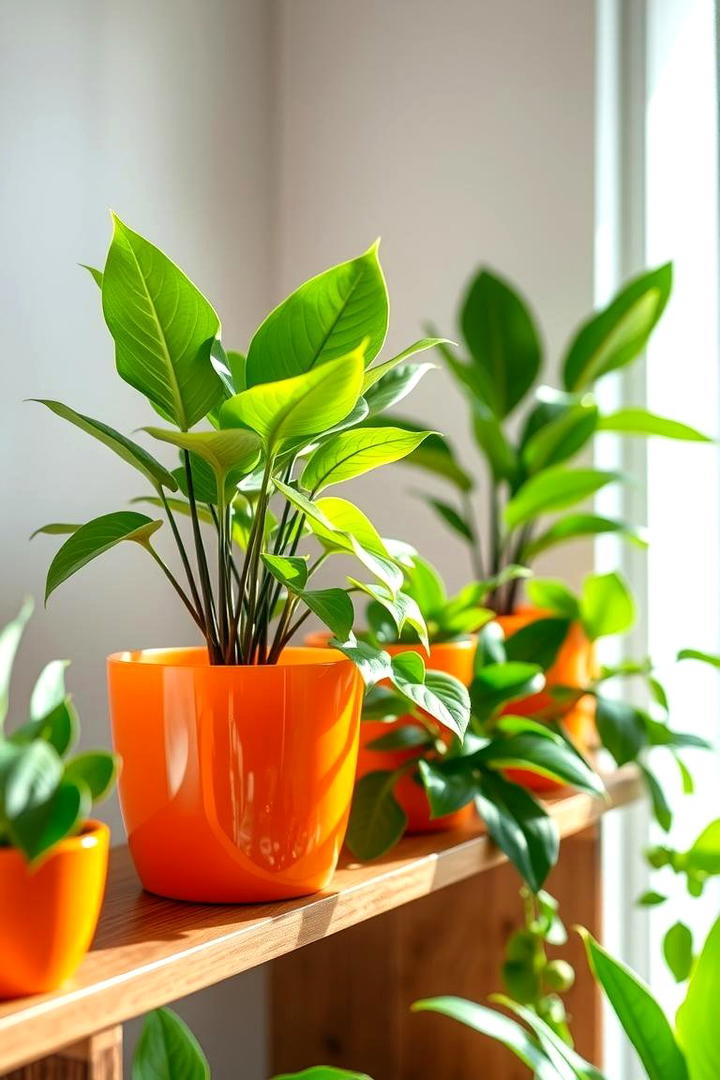 Greenery Inspired Indoor Plants with Orange Pots - 30 Green and Orange Living Room Ideas