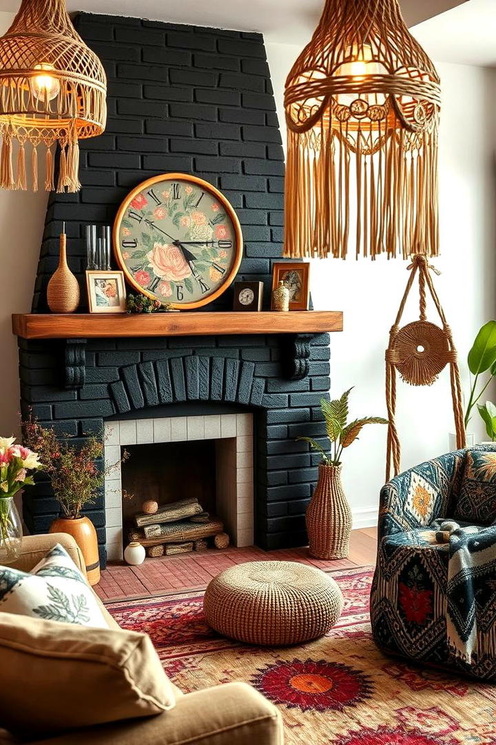 Hand Painted Black Brick Fireplace - 30 Black Brick Fireplace Ideas