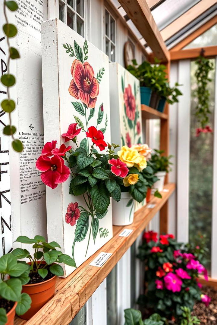 Hand Painted Decorative Shelves - 30 Greenhouse Shelving Ideas