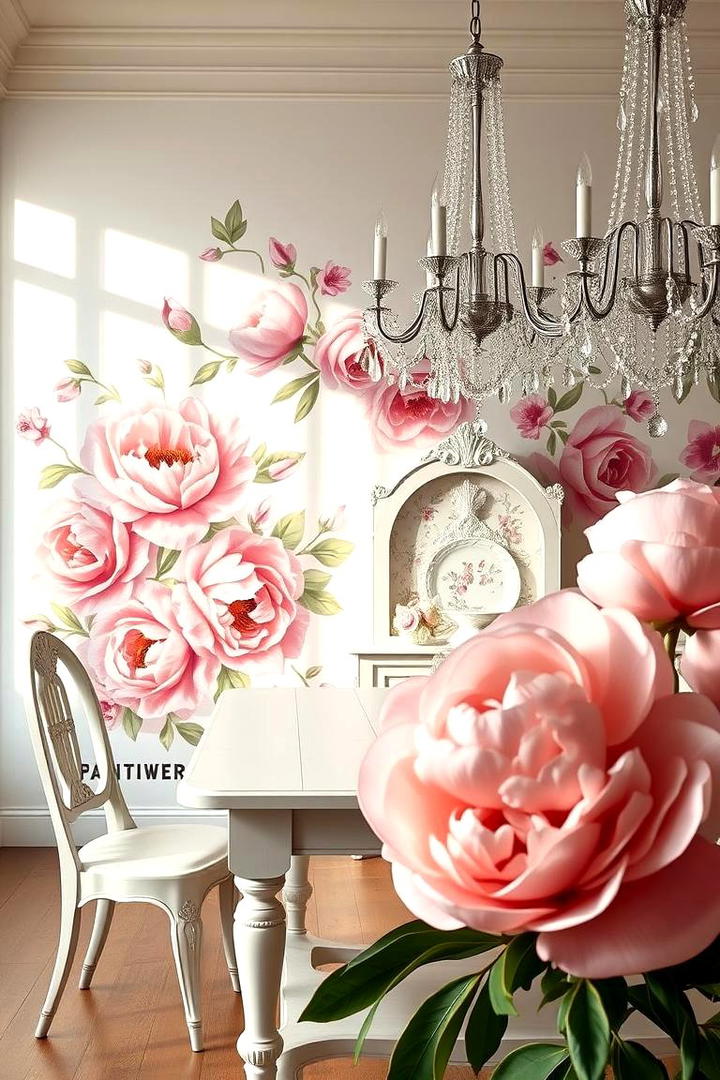 Hand Painted Floral Designs - 30 Dining Room Accent Wall Ideas