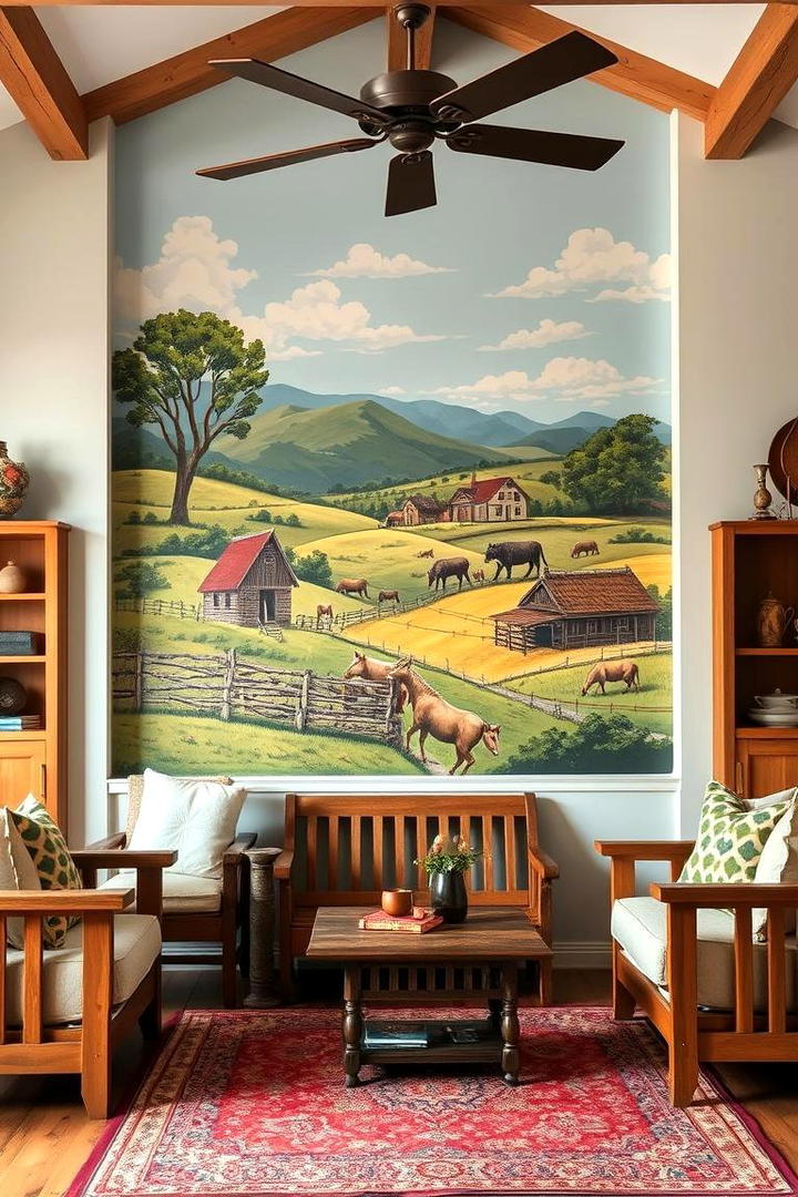 Hand Painted Murals - 21 Country Living Room Ideas