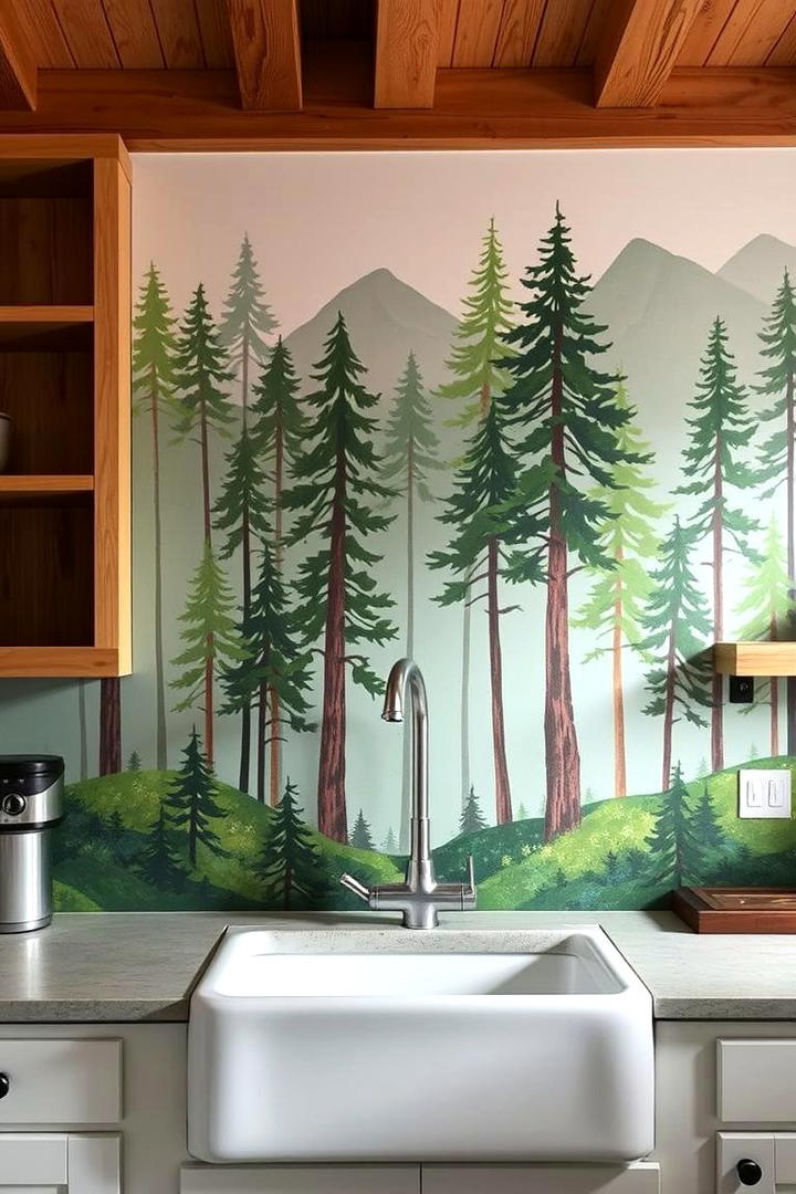 Hand Painted Rustic Murals - 30 Cabin Kitchen Ideas