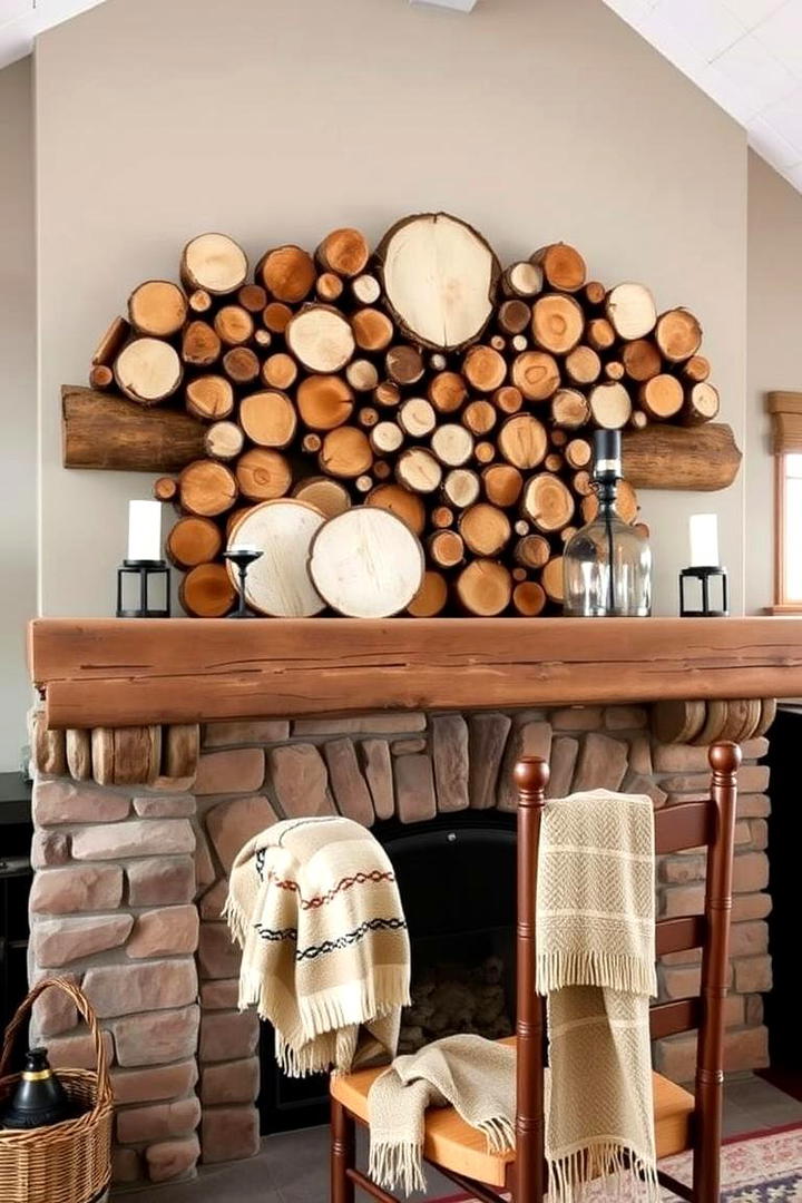 Handcrafted Log Display - 30 Farmhouse Fireplace Ideas