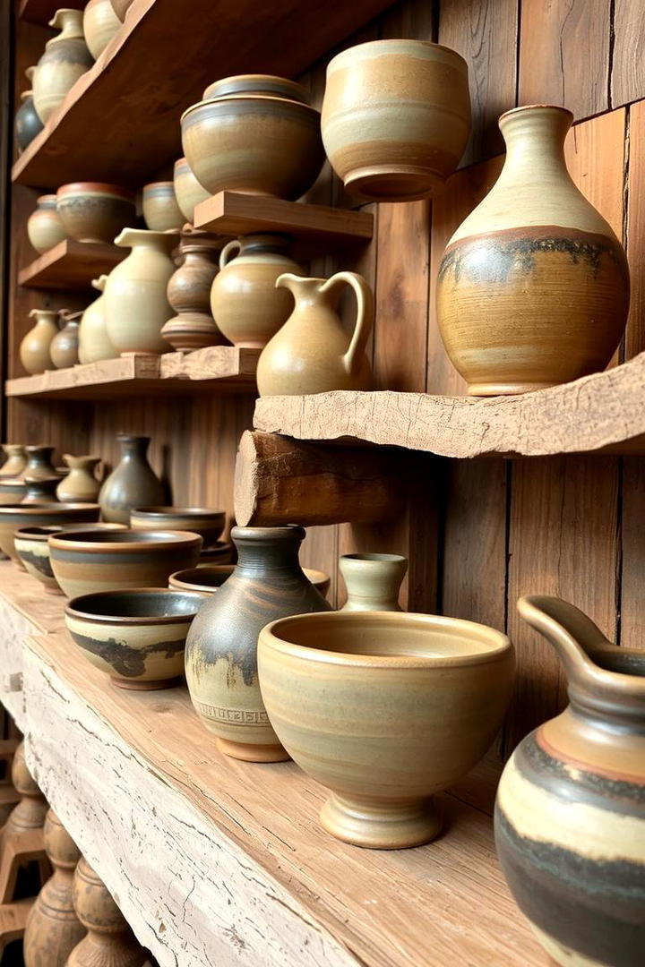 Handcrafted Pottery Display - 21 Rustic Kitchen Ideas