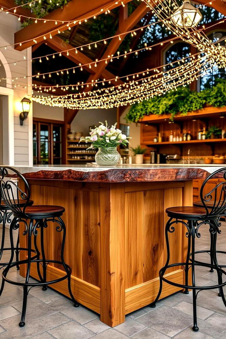 Handcrafted Wooden Island - 30 Rustic Outdoor Kitchen Ideas